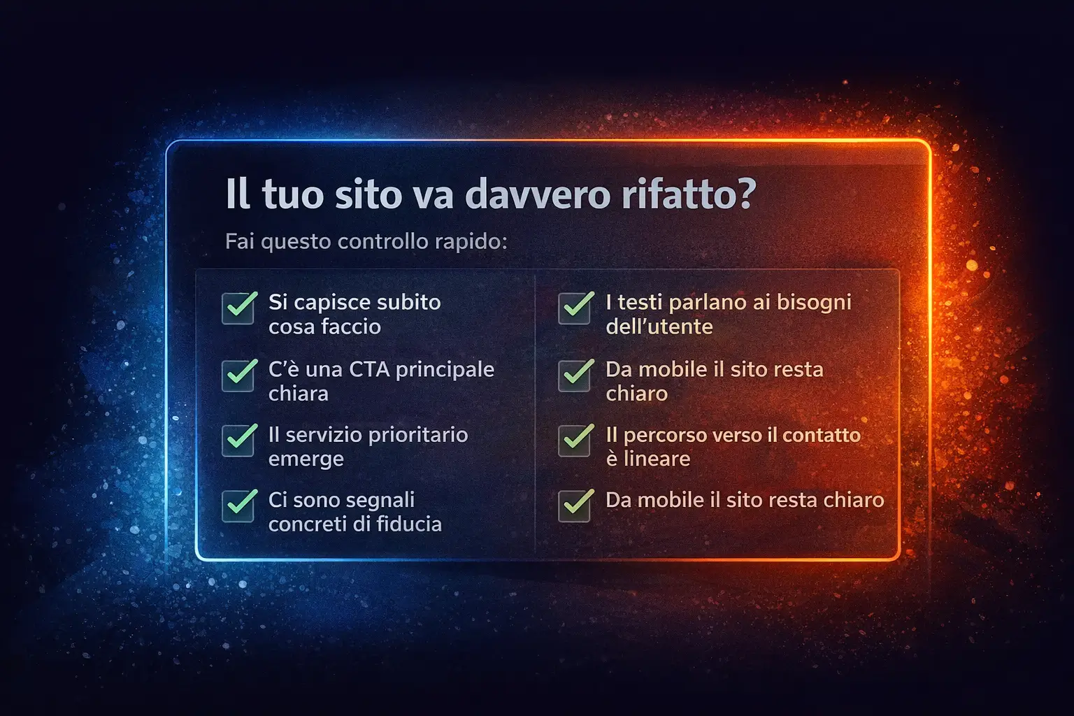 Mini audit di chiarezza per valutare se rifare un sito web aziendale o migliorare contenuti e struttura