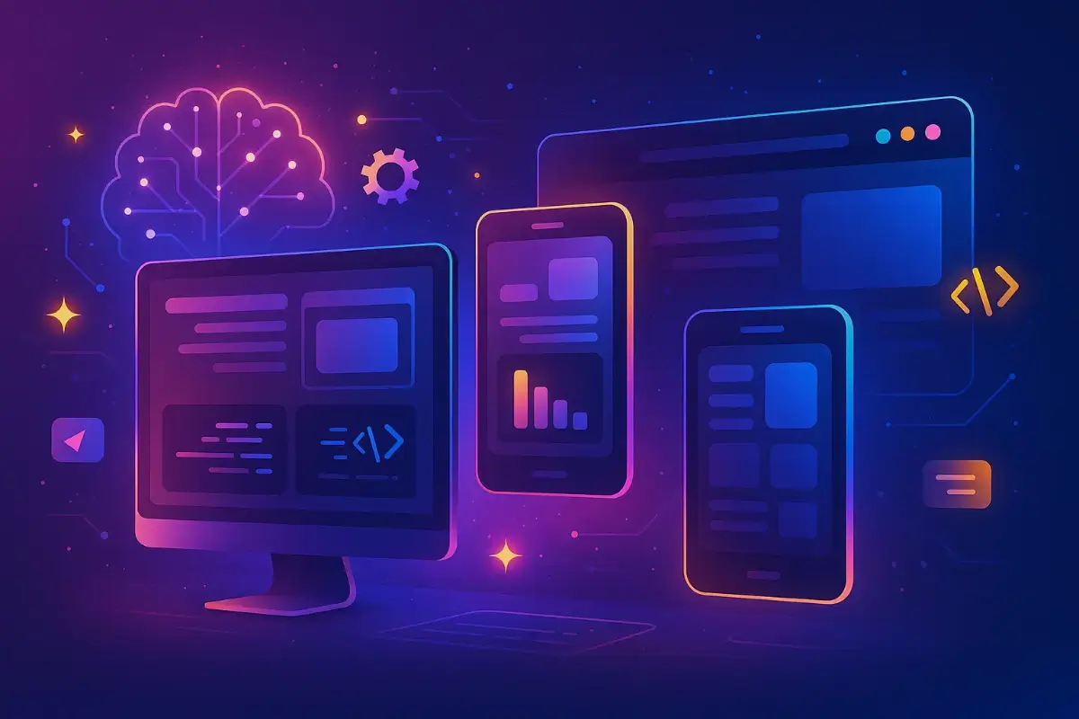 Illustrazione di siti web e app mobile ottimizzati con intelligenza artificiale da LS Web Agency a Sassari