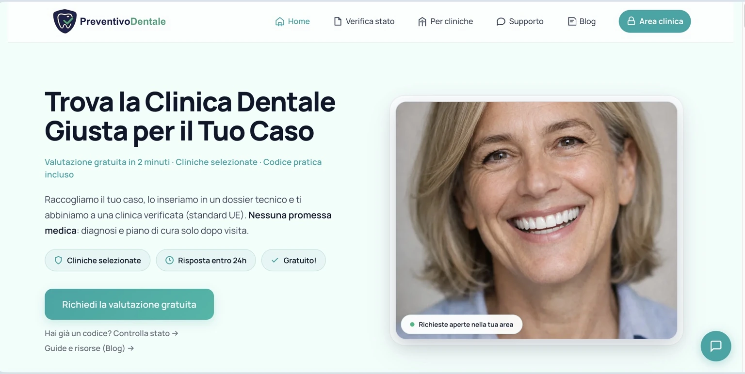 Piattaforma PreventivoDentale per la gestione di richieste pazienti e lead qualificati per cliniche dentali realizzata da LS Web Agency