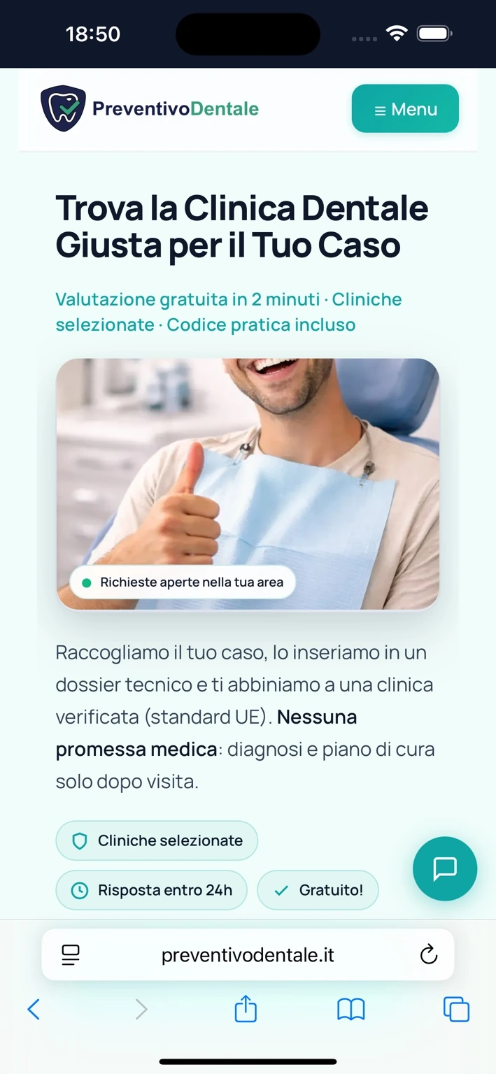 Versione mobile del progetto PreventivoDentale ottimizzata per smartphone realizzata da LS Web Agency